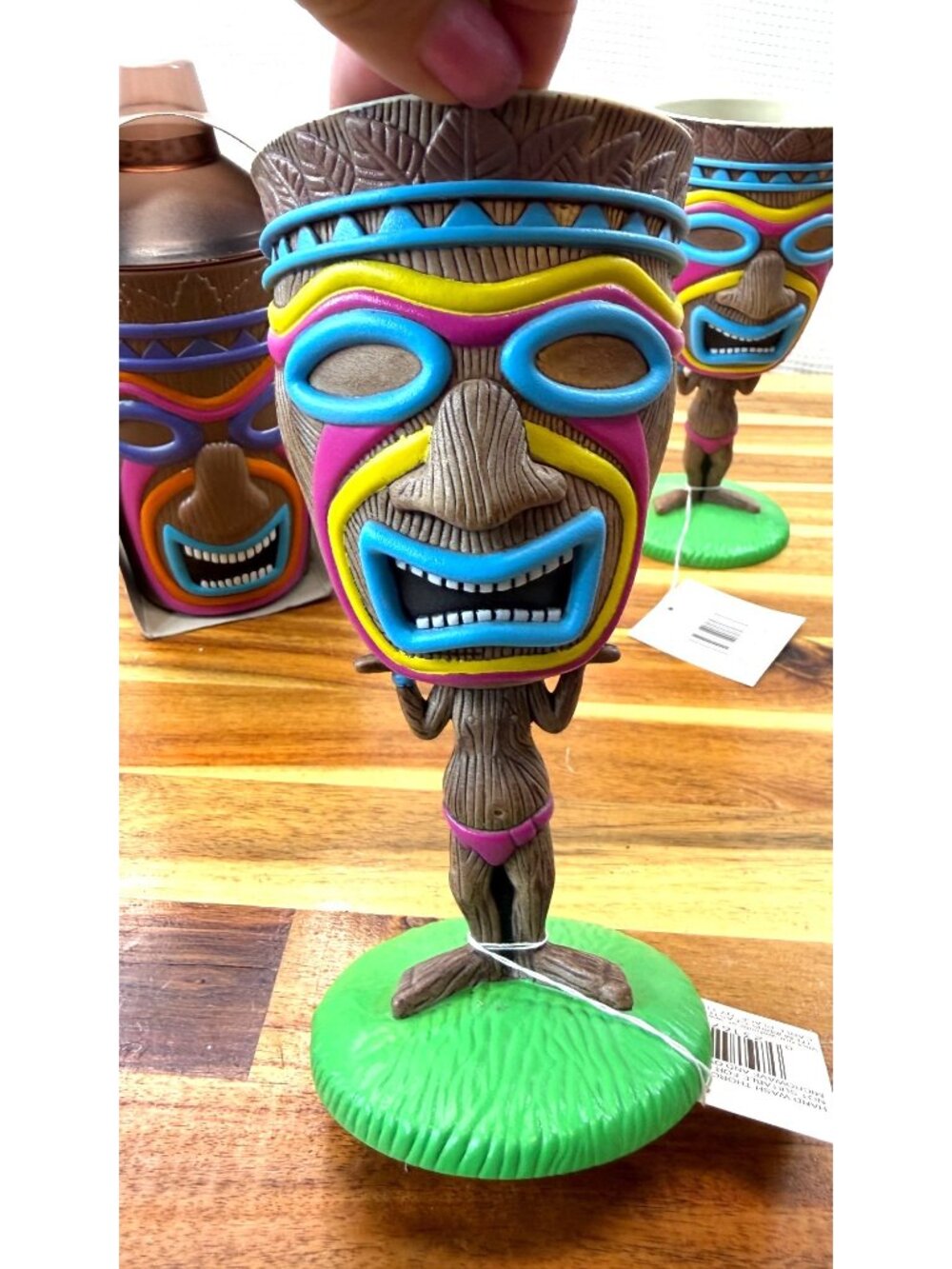Vintage Plastic Tiki Barware Bundle – Shaker, Goblets, & Packaged Shot Glass Set - Picture 9 of 12